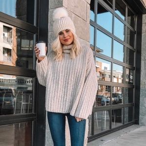 Free People Fluffy Fox Oversized Wool Blend Chunky Knit Turtleneck Sweater M